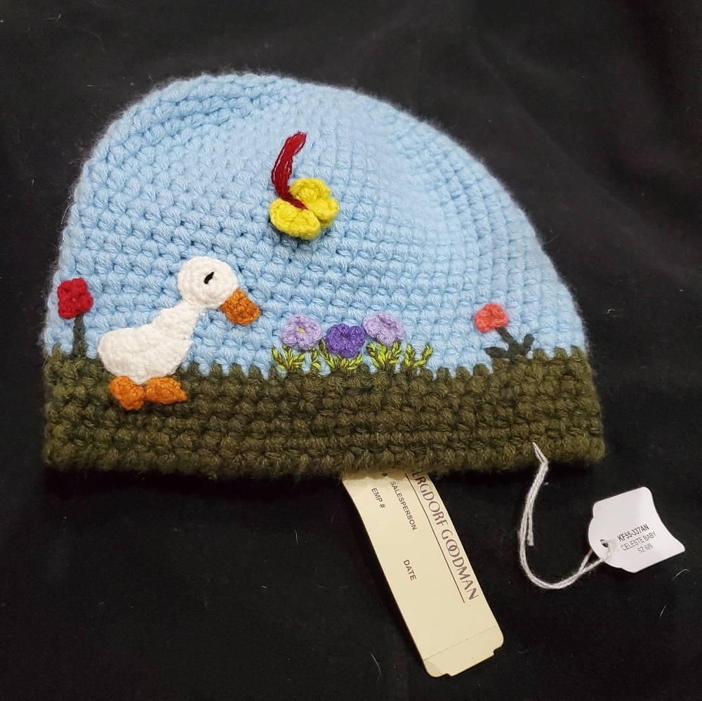 BERGDORF GOODMAN BLUE BABY CASHMERE BEANIE 6/9 MOS